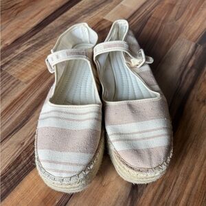 Cotton Canvas Mary Jane Espadrille - Beige Stripe - W 10